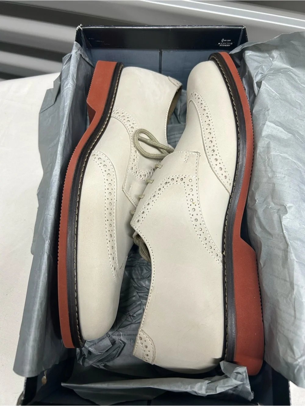 Johnston & Murphy Men's Beige Wingtip Derby Oxfords